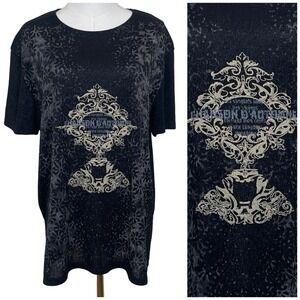 Vintage Fashion Code Graphic Knit Top Womens OS Black Gothic Baroque Floral‎ Y2K